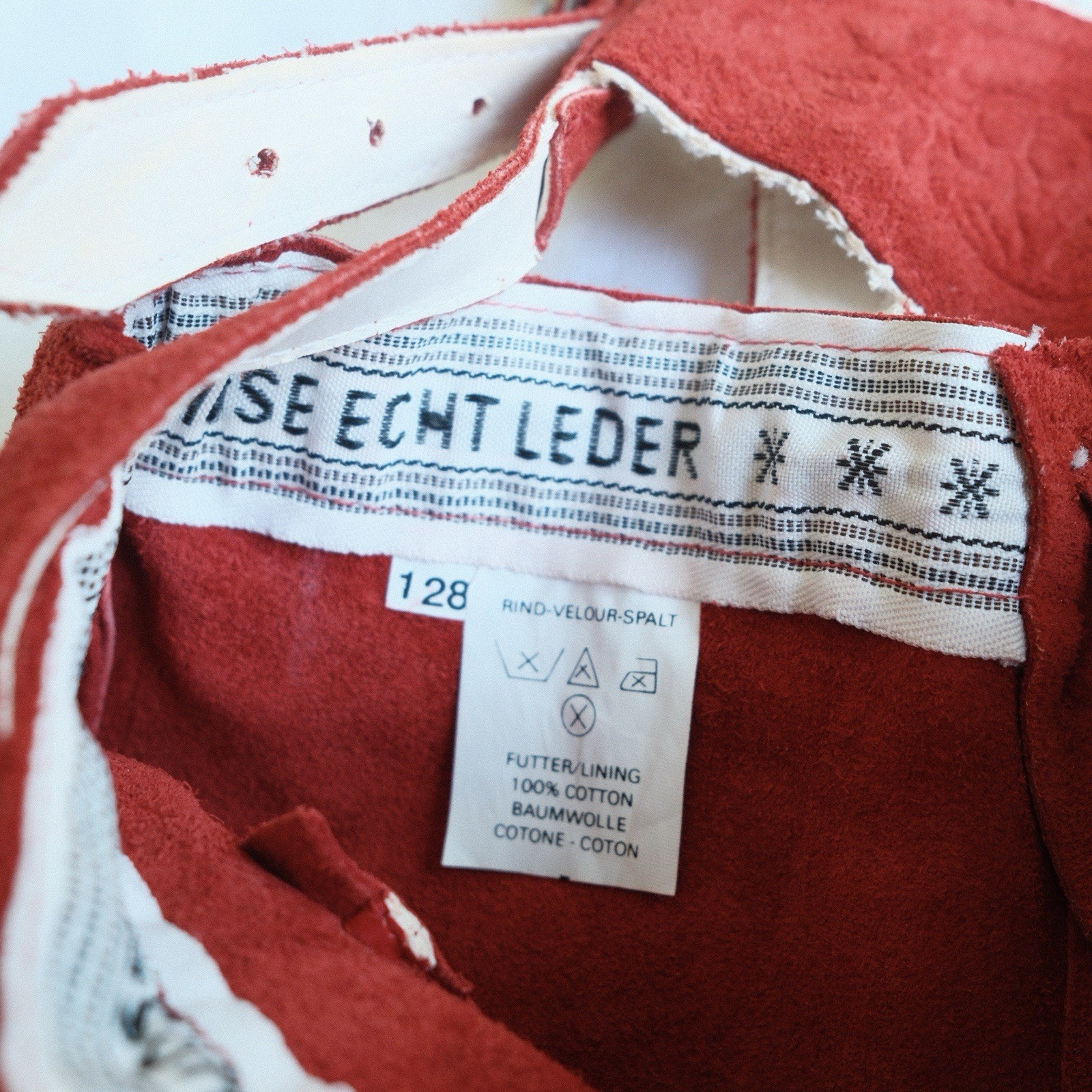 Vintage German Red Lederhosen Kids 7T 8T | Suede Shorts Oktoberfest Halloween