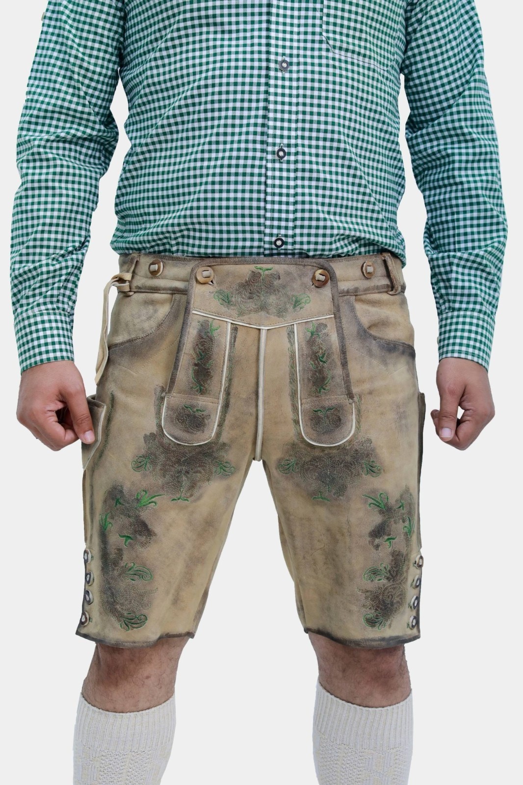 Lederhosen4U Hamburg Walnut Brown Bavarian Leather Deer Embroidery Octoberfest