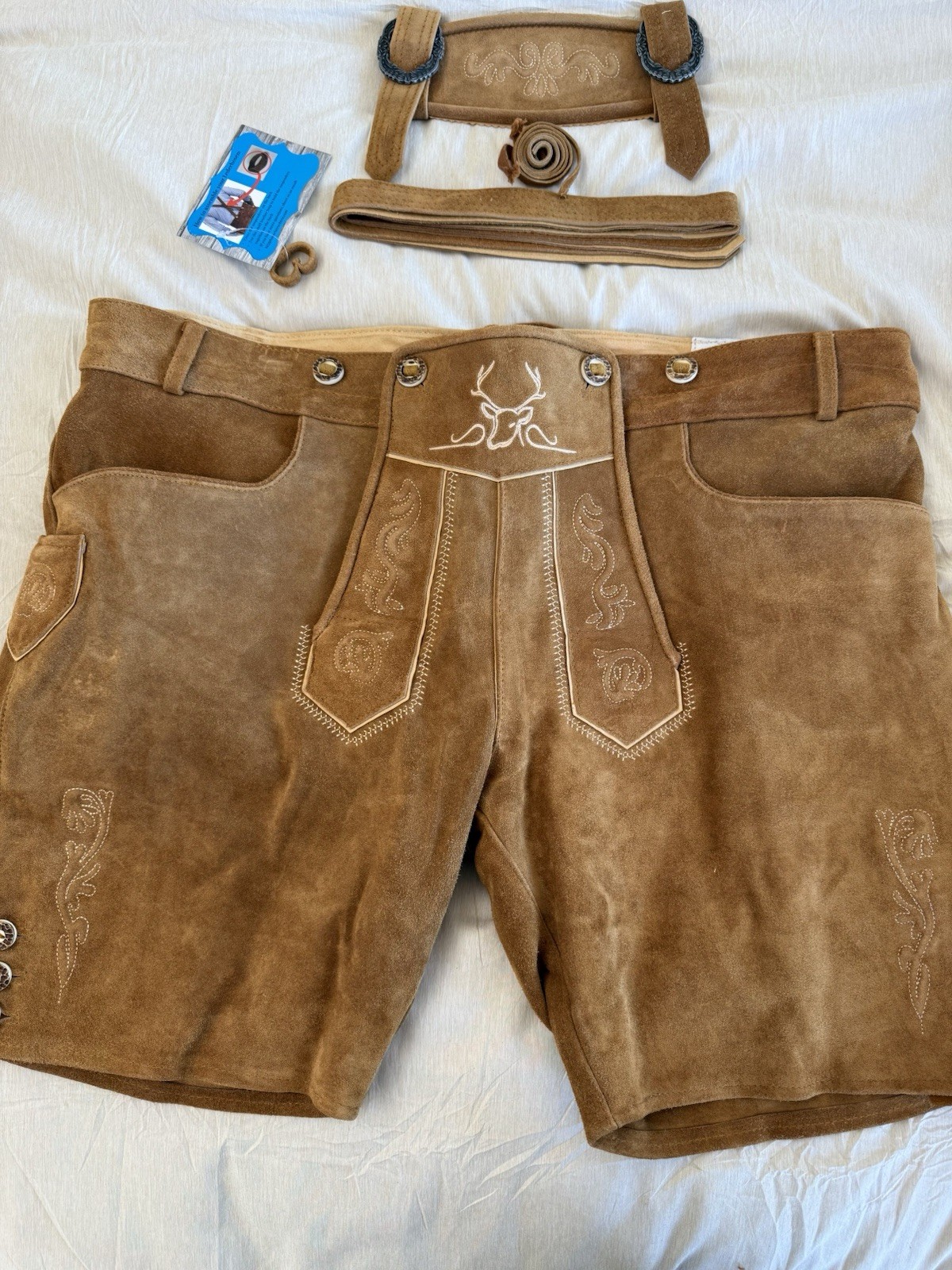 Lederhosen men leather Authentic German Octoberfest Outfit Short Light Brown