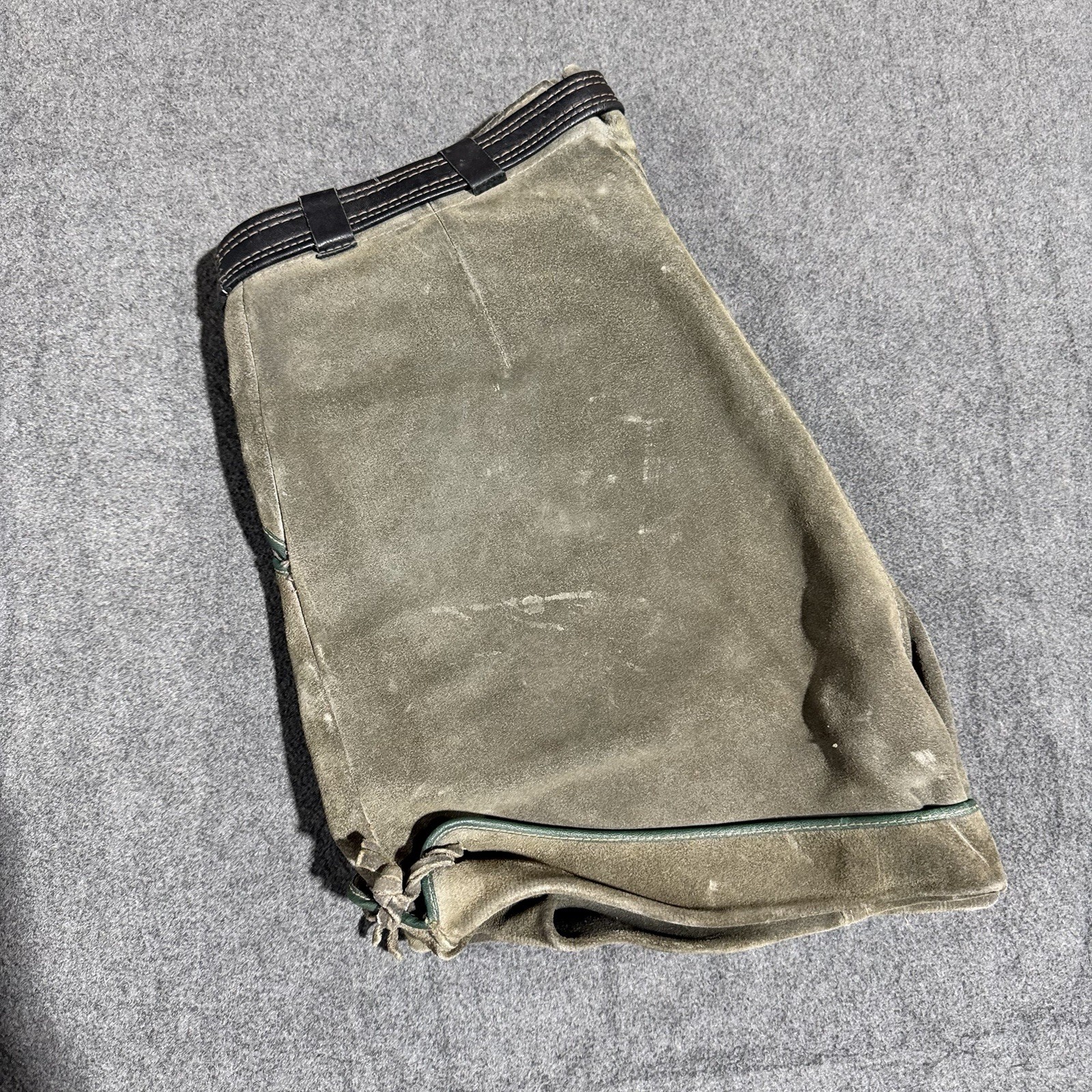 Vintage German Lederhosen Suede Leather Shorts 30 Waist Alpine Drop Front Green