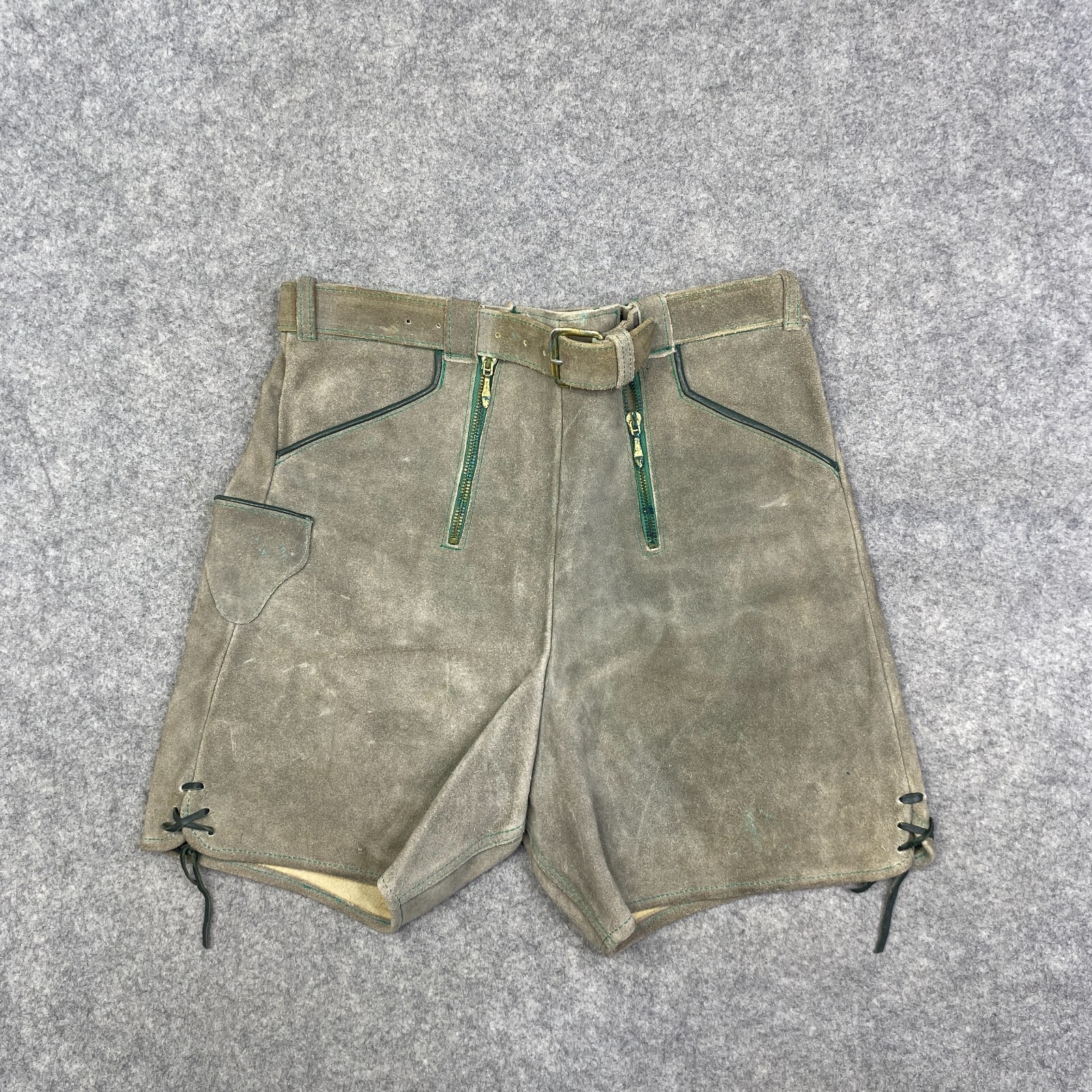 Vtg Authentic German Lederhosen Shorts Suede Leather Mens Waist 26
