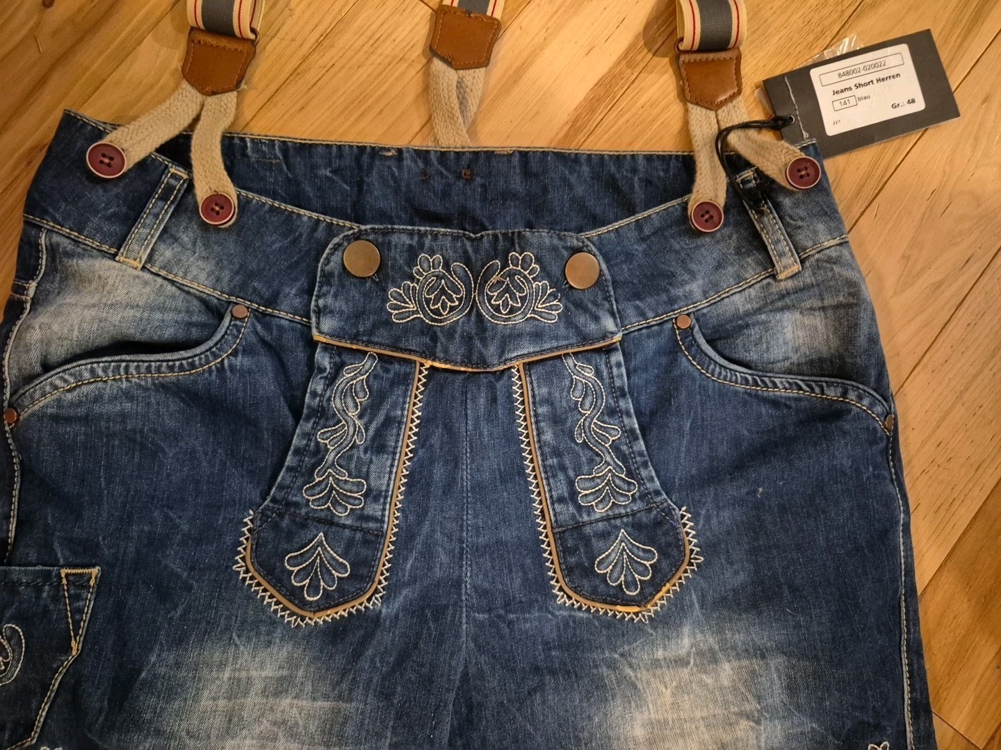 Nwt German Trachten Modern Denim Lederhosen 34″ Waist w/Suspenders Oktoberfest