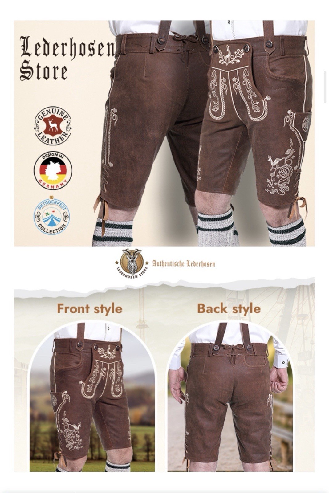 Lederhosen Oktoberfest Leather Trachten Shorts Authentic Outfit Size US 42 EU 58