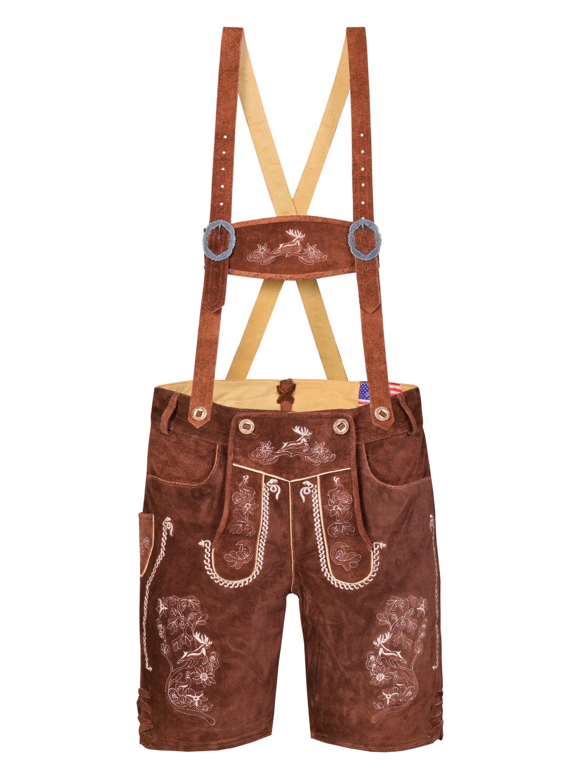 Men Traditional Leather Oktoberfest Lederhosen (Brown, Black, Gold, Med Brown)
