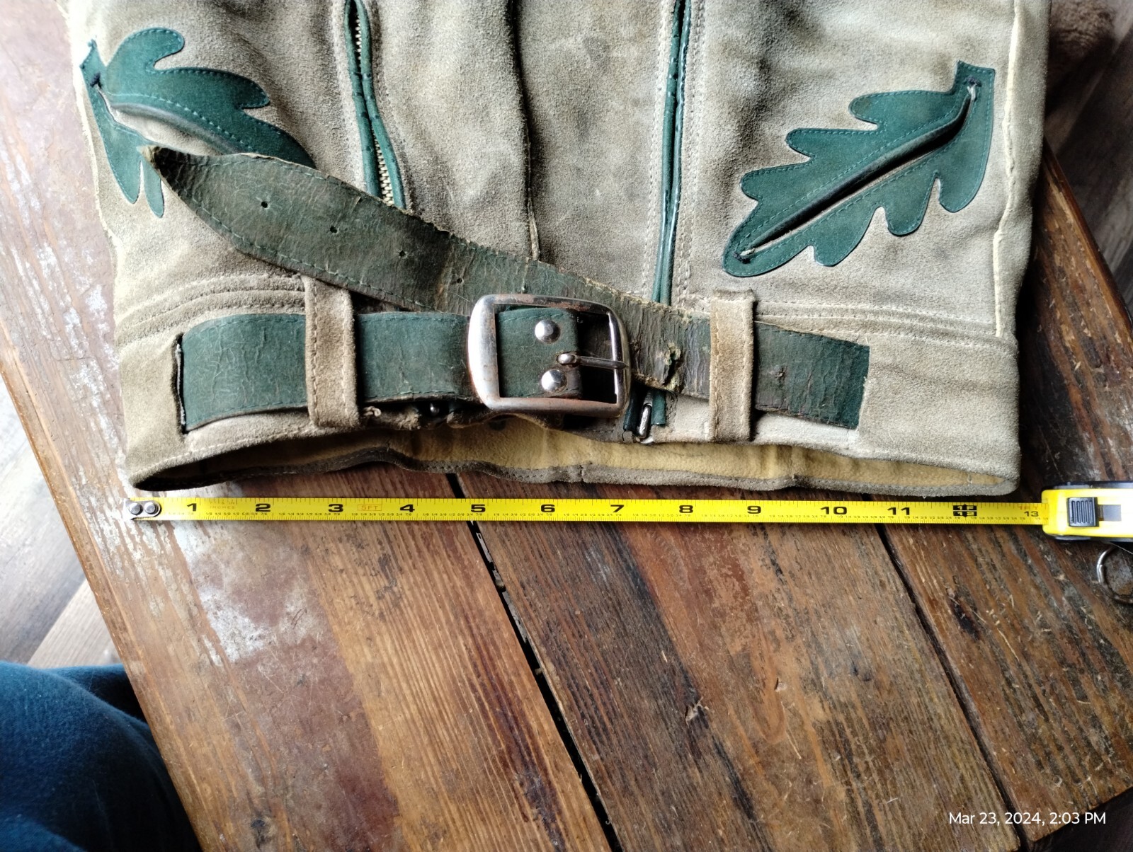 Vintage Child’s Lederhosen Shorts Gray Green Suede Waist 13″ Length 15″
