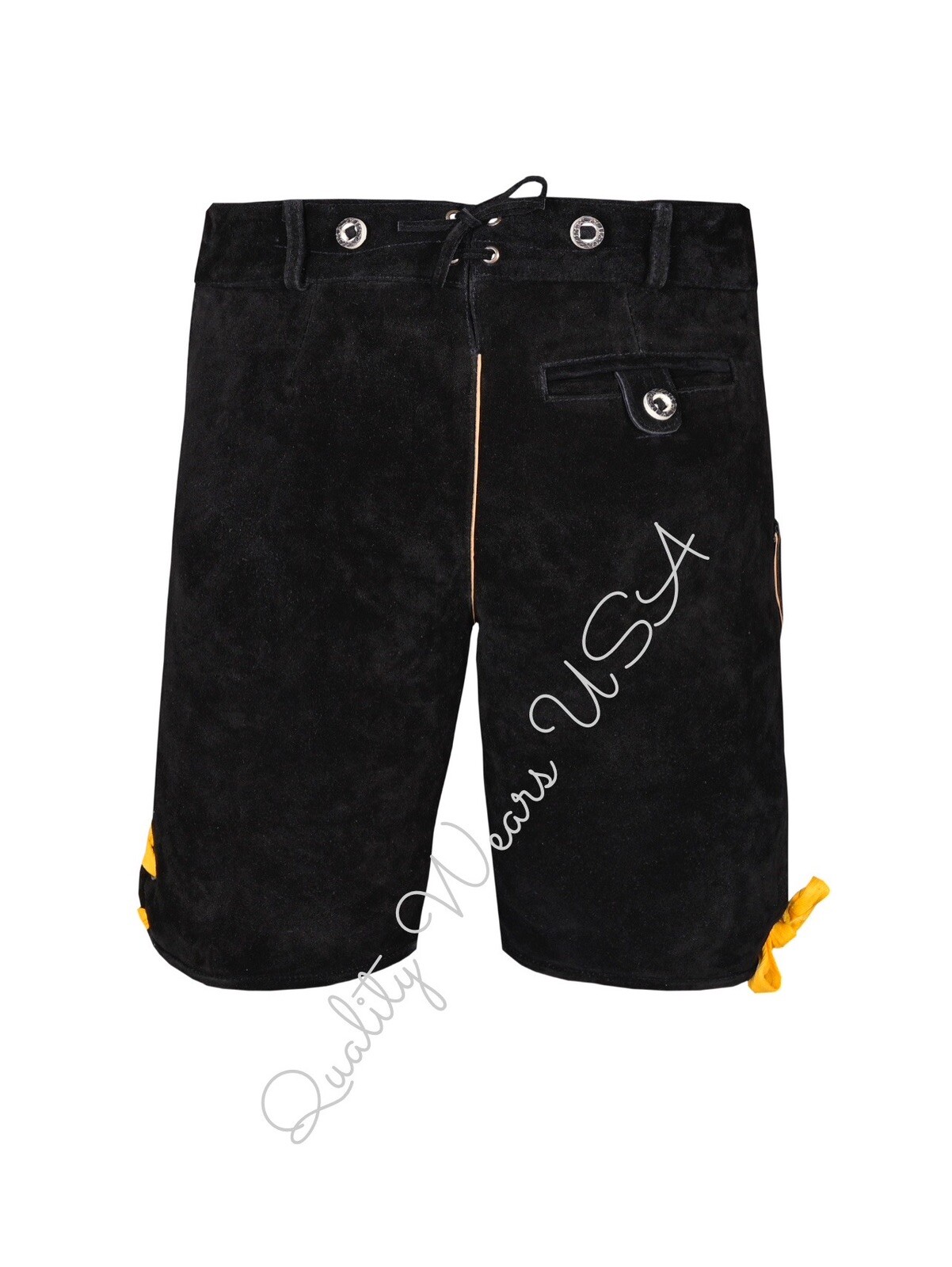 Men Authentic Lederhosen – Oktoberfest Lederhosen- Black & Yellow