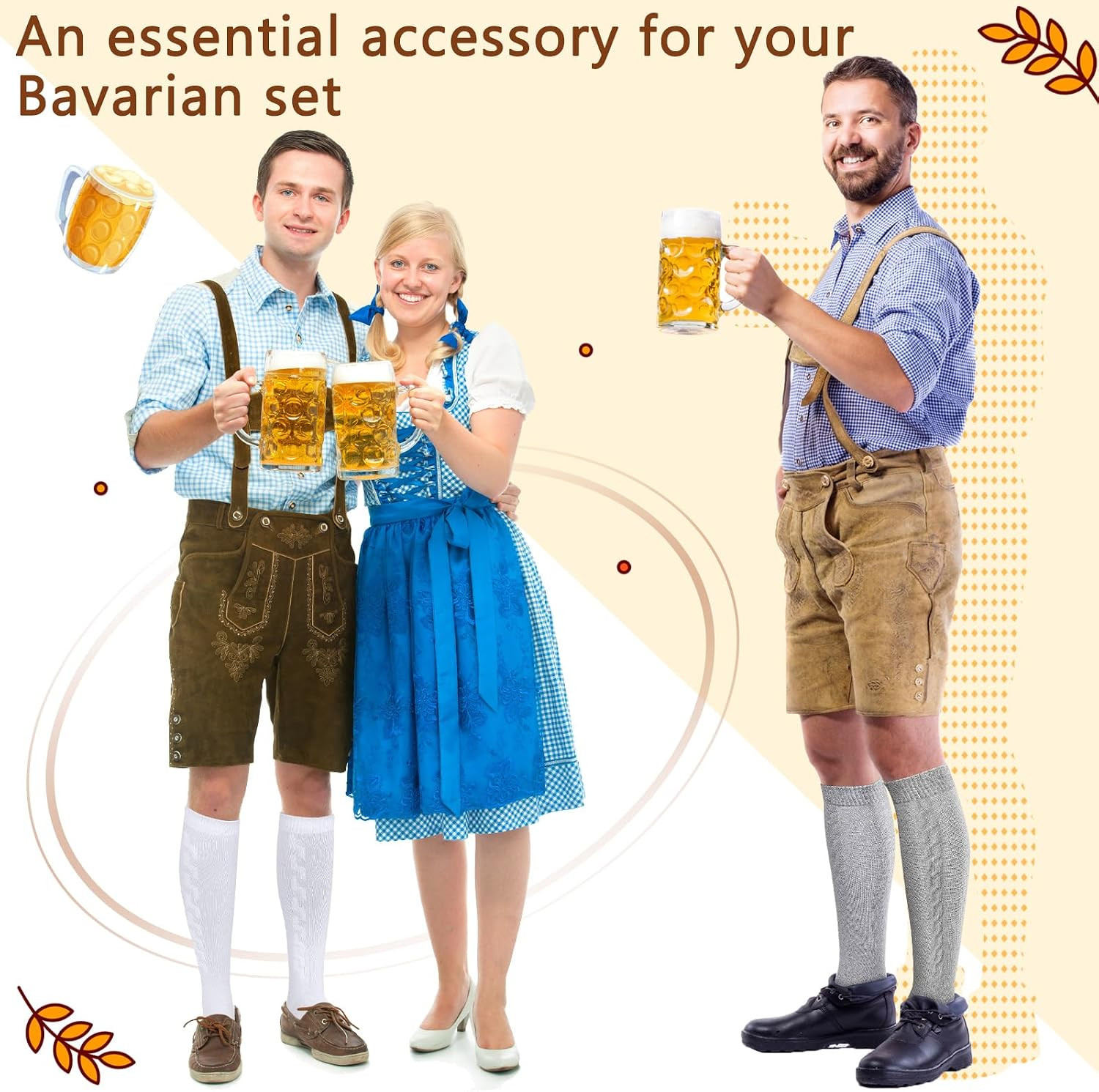 Hercicy 2 Pairs Oktoberfest Socks Long Embroidered German Bavarian Lederhosen Co