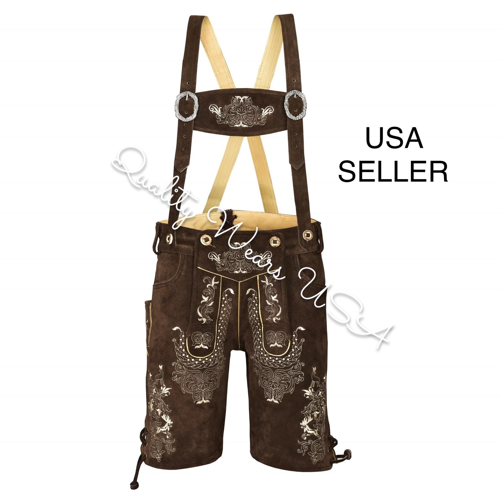 Men Oktoberfest Lederhosen- Authentic Bavarian Lederhosen-Suede Leather Trousers