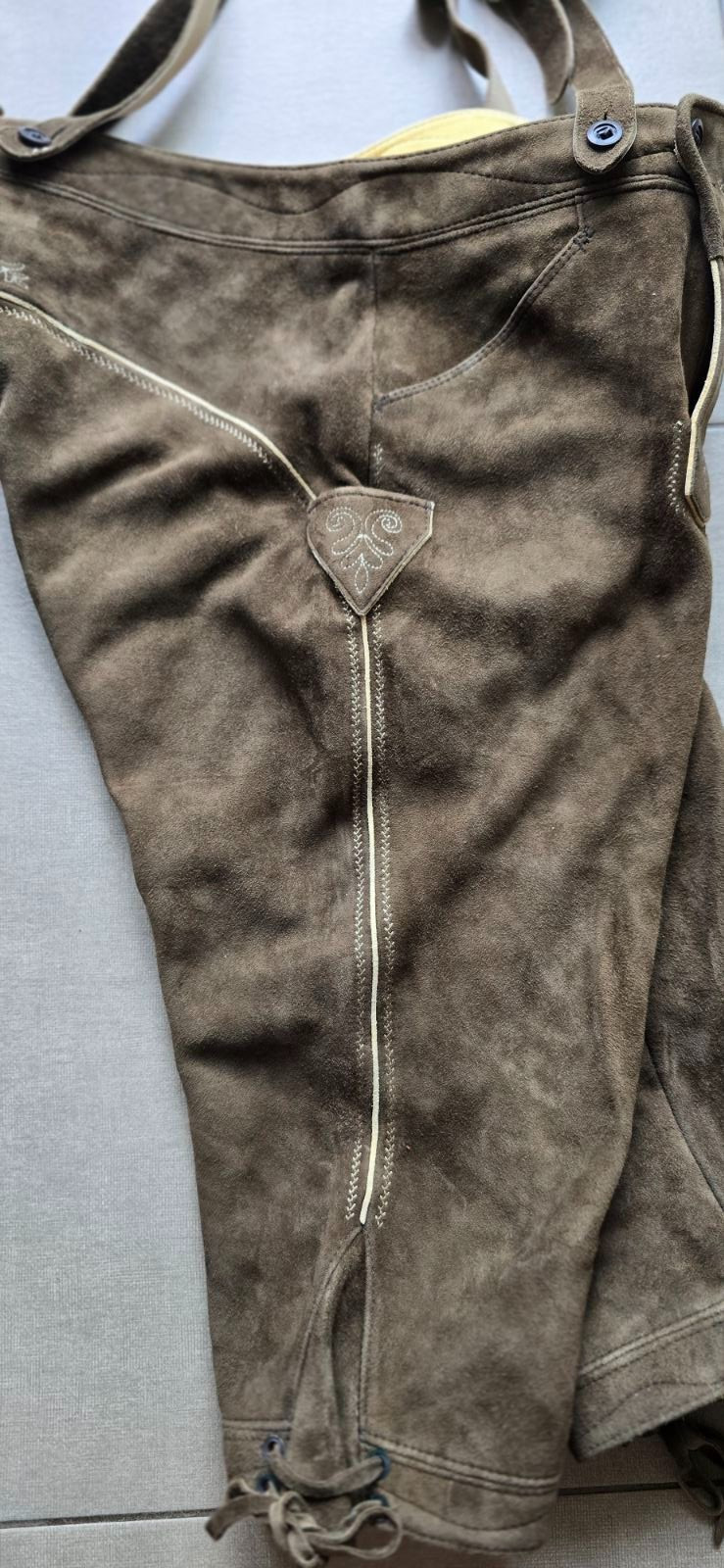 VTG Karl Klüber Trachten Lederhosen Leather Pants Men Oktoberfest Suspenders-2XL