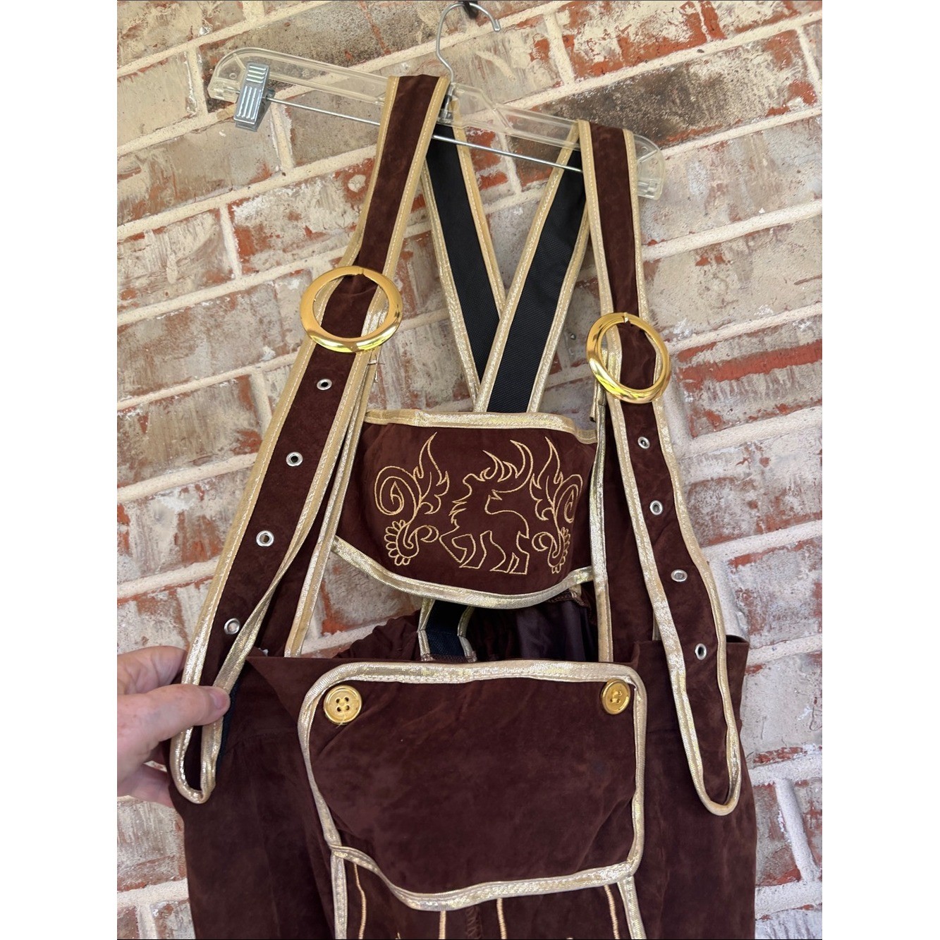 Khanda Men’s Brown and Gold Bavarian Oktoberfest Lederhosen Costume