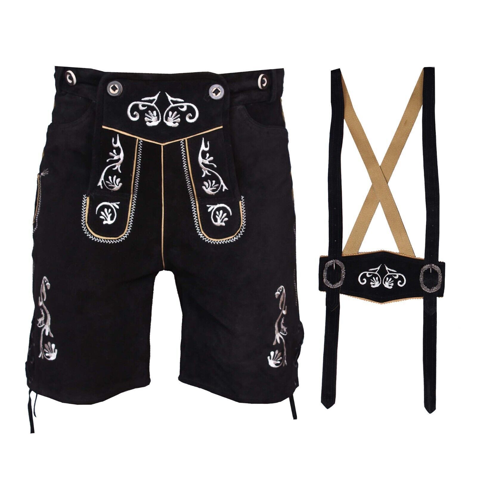 Men’s Bavarian Tratchen Lederhosen Pant German Oktoberfest Suede Leather Pants