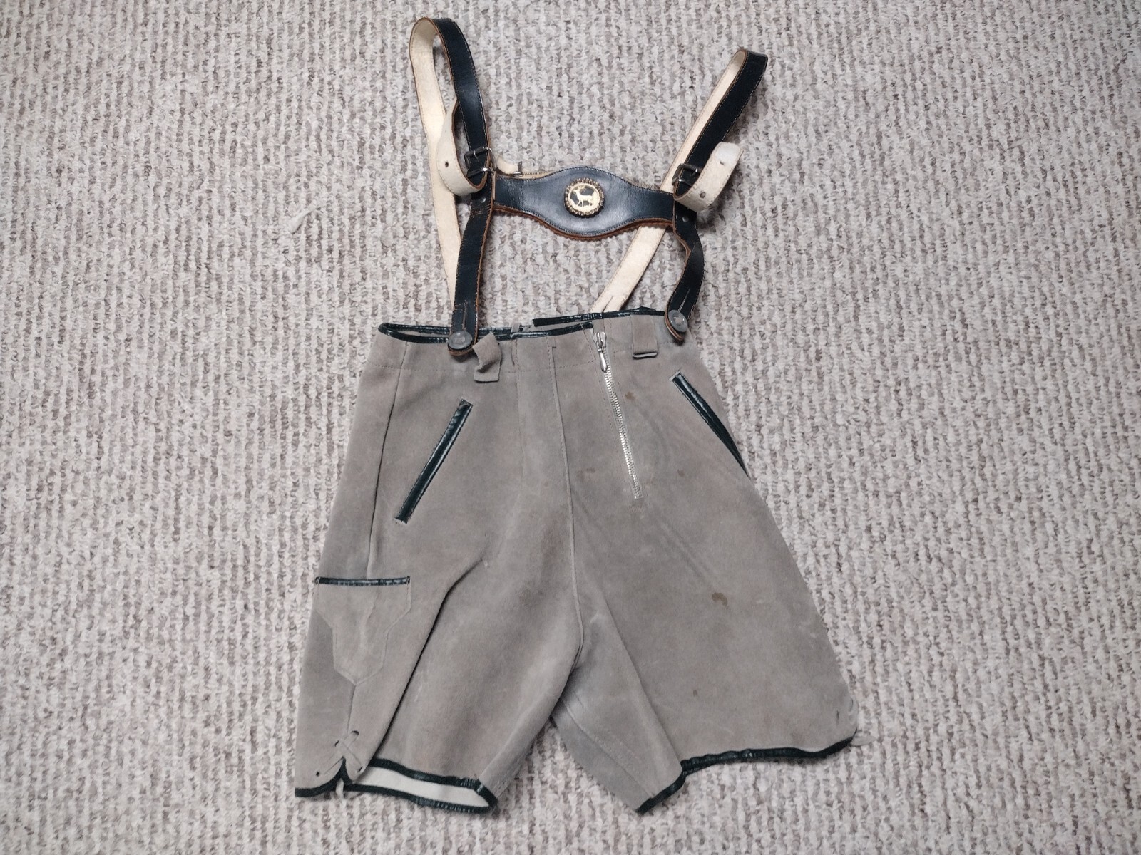 Lederhosen Vintage German Octoberfest Suede Leather Overall Button Shorts Beer