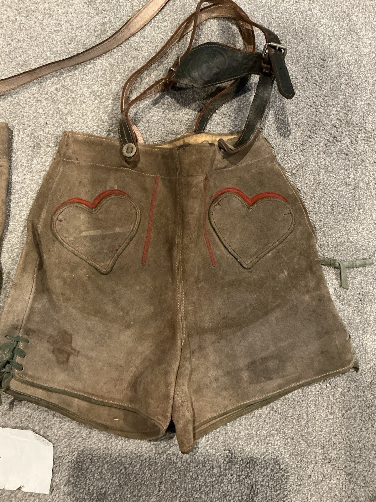2 1960’S Vintage Suede Leather Lederhosen Suspender Shorts