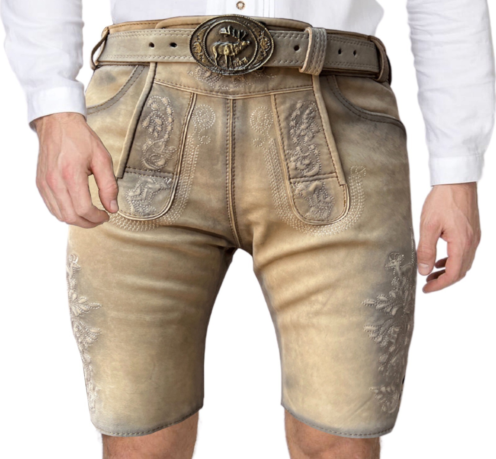 Men’s Spotty Antique Wildbock Oktoberfest Short Costume Pants with Belt Size, 46-58