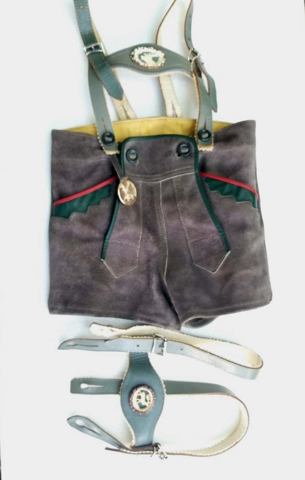 Vintage German Boys Lederhosen Suede Leather Shorts Suspenders Bavarian 1960s