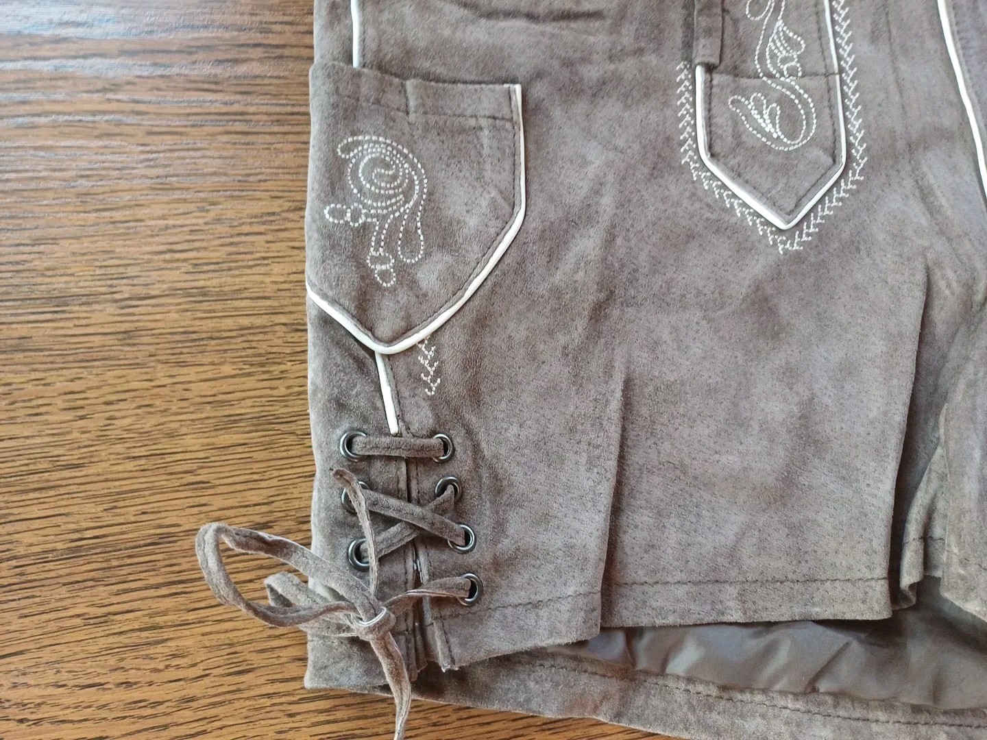 Bavarian Trachten Oktoberfest Leather Lederhosen Leder Shorts Womens Size 42 W35