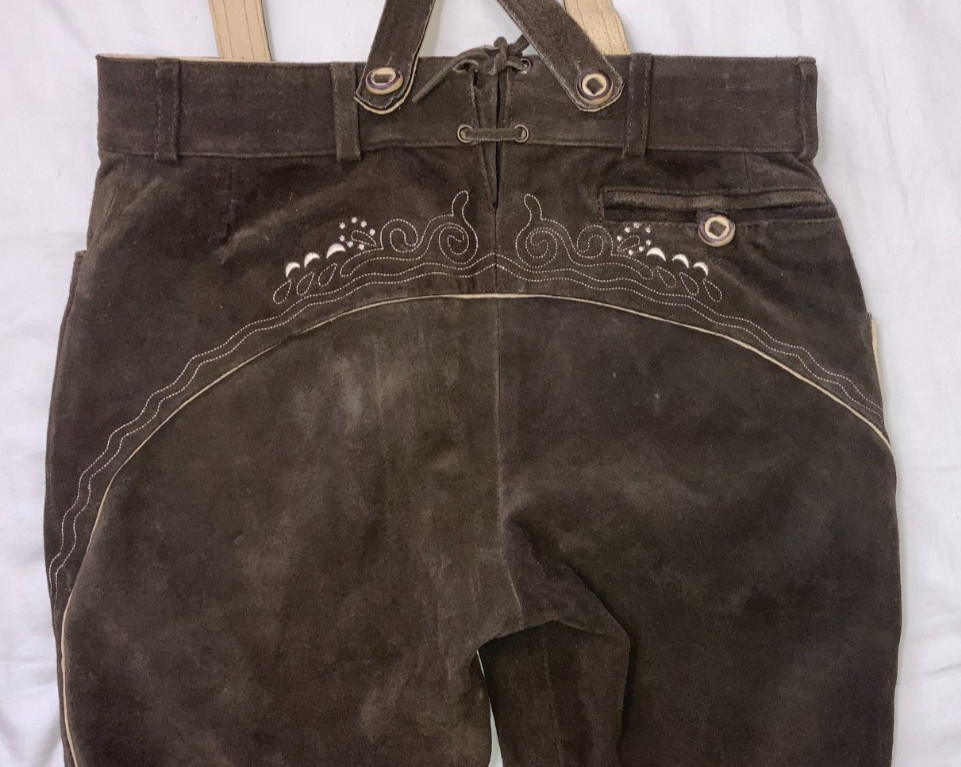 Lederhosen 4U Knee Length Seppl Bundhosen Brown Suede Leather 31 Worn Once!