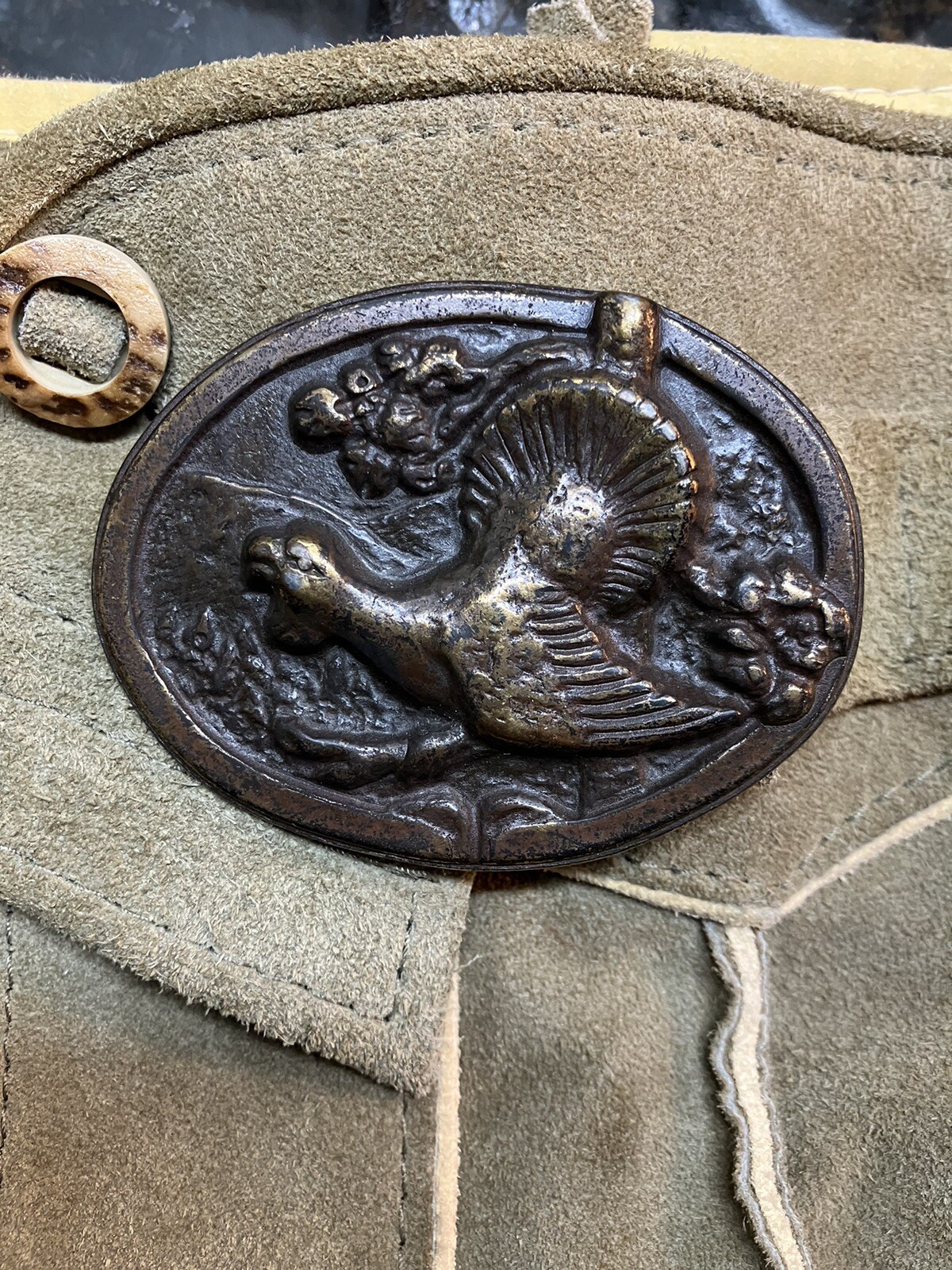 Beckert Vintage Lederhosen Velour Stag Horn Buttons Capercillie Belt Buckle