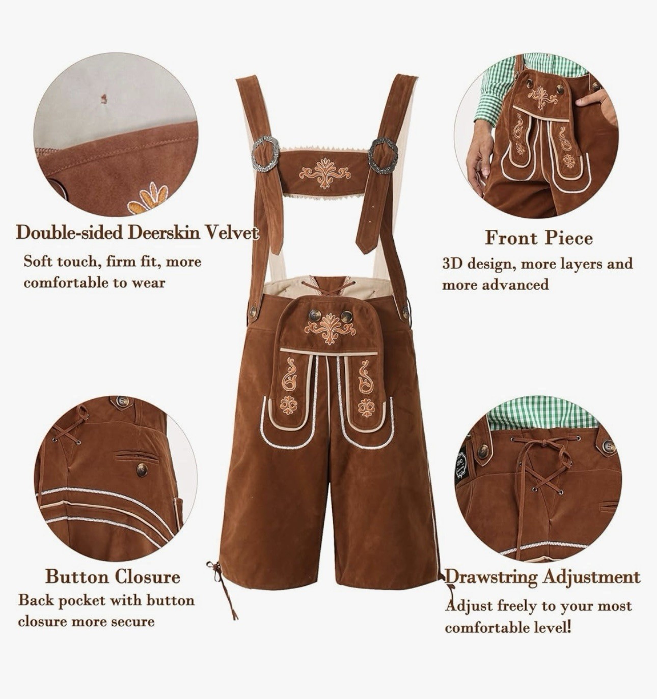 Lederhosen for Men, German Oktoberfest Costume, Brown Sz 54 or XL NWT