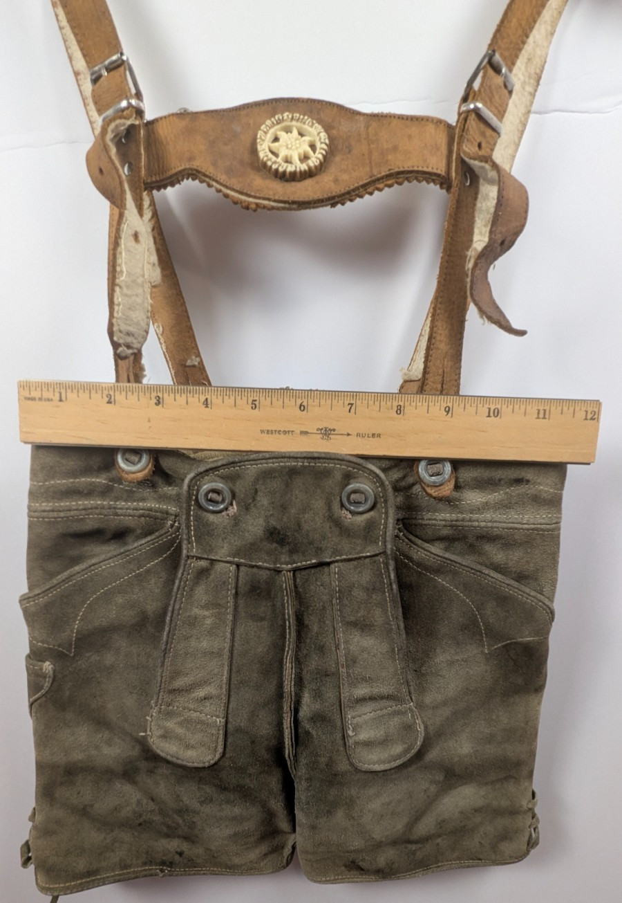 Vintage Children’s German Bavarian Suede Lederhosen Shorts Suspenders Edelweiss