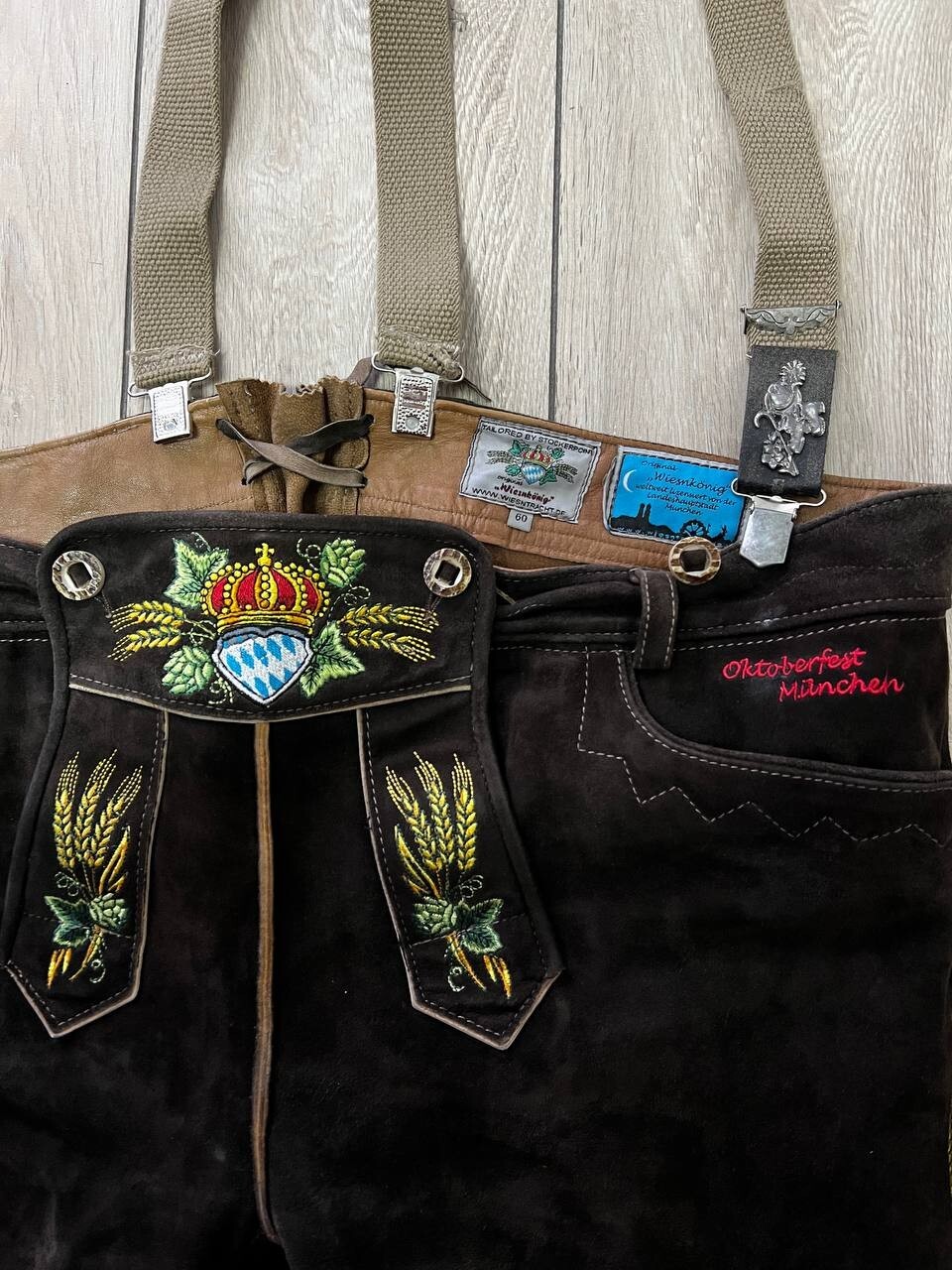Men Stockerpoint Oktoberfest Munchen Leather Shorts Suspenders Trachten size 60