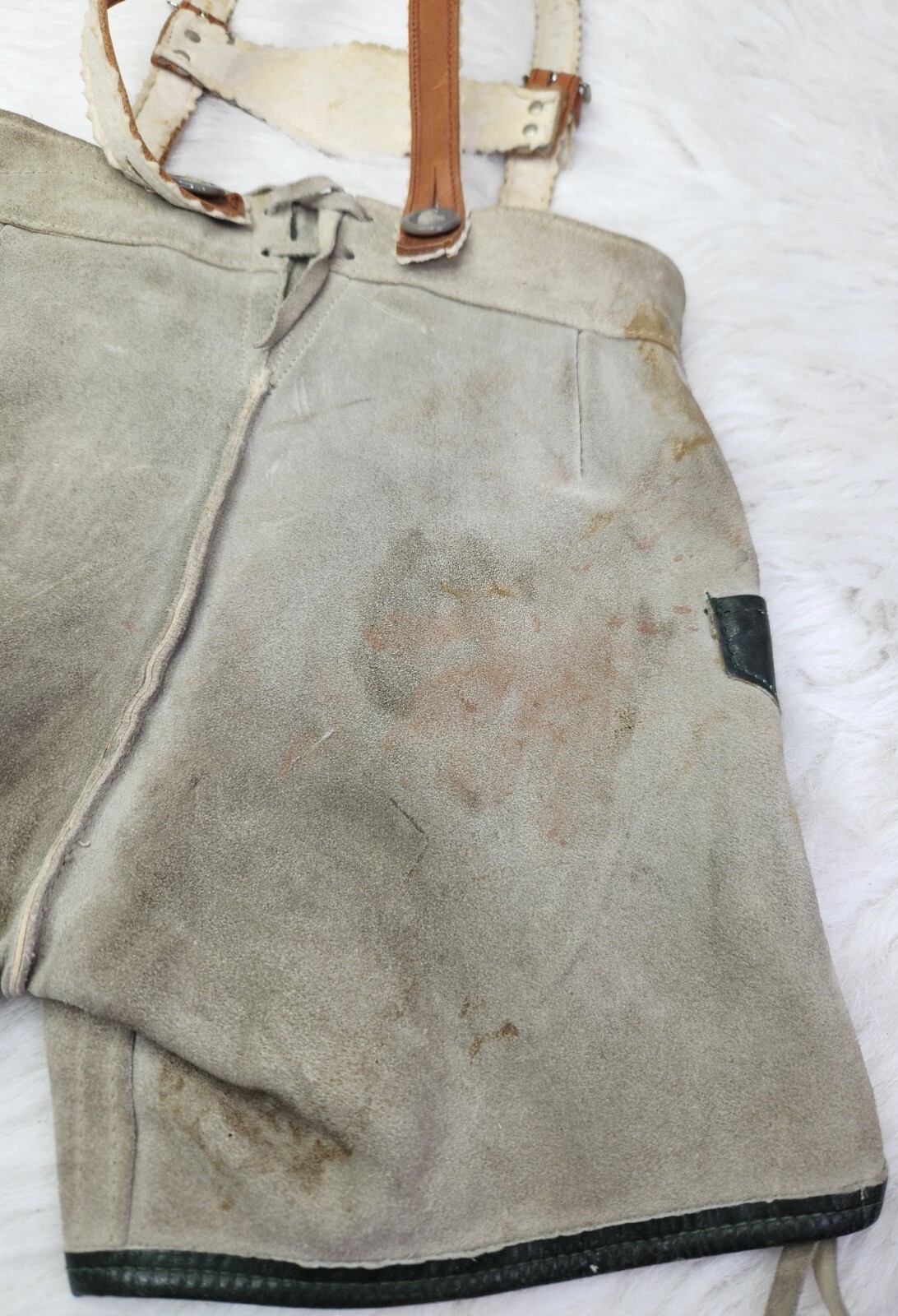 VTG German Lederhosen Child Shorts Suspender authentic Suede Leather Oktoberfest