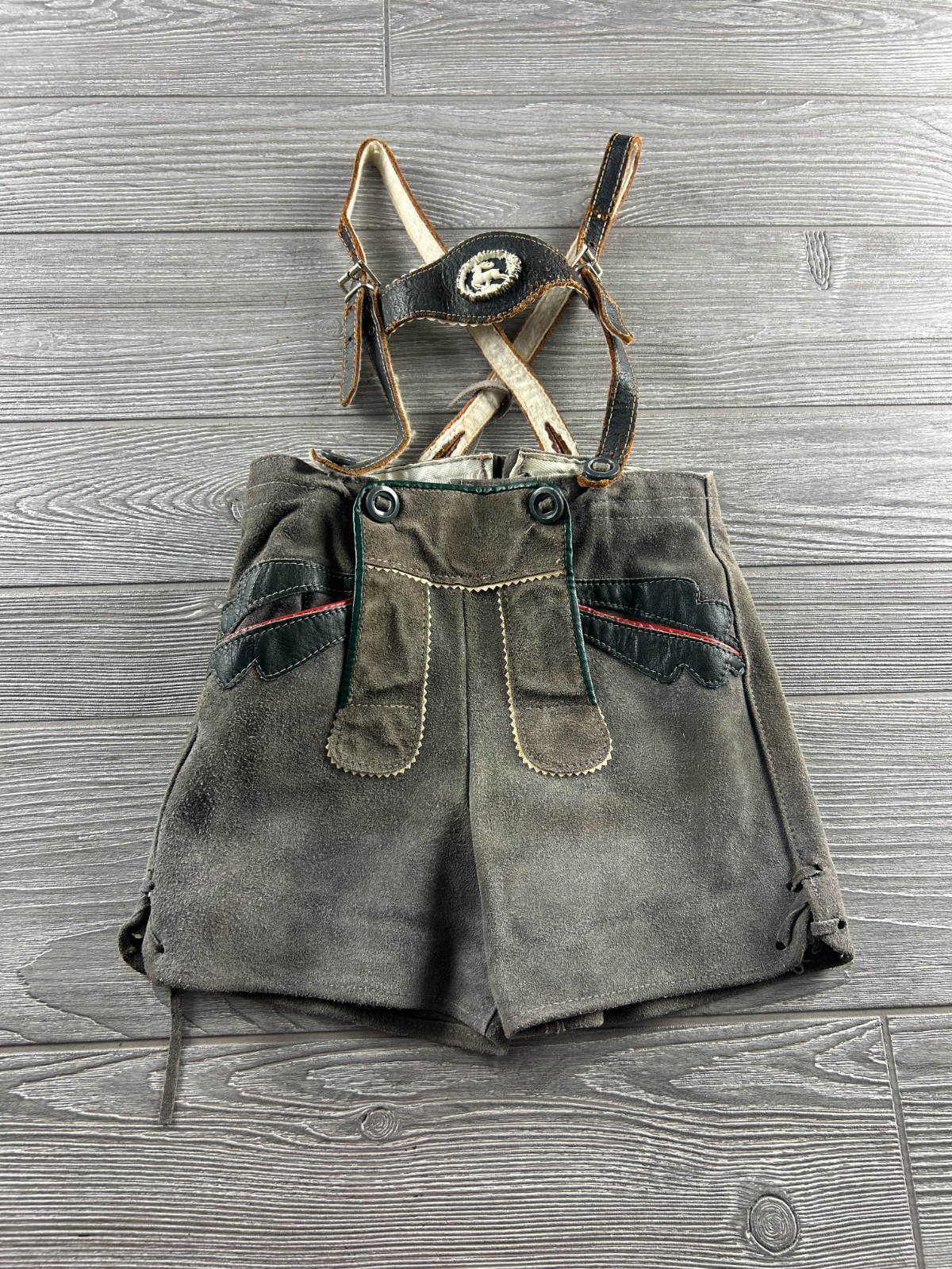 Vtg Germany Boy Child Suede Leather Lederhosen Gray
