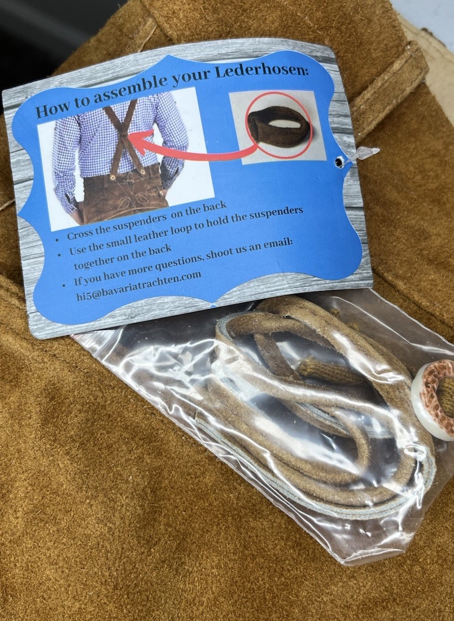 NEW Bavaria Trachten Leather Lederhosen Brown Shorts Oktoberfest Mens Sz 44