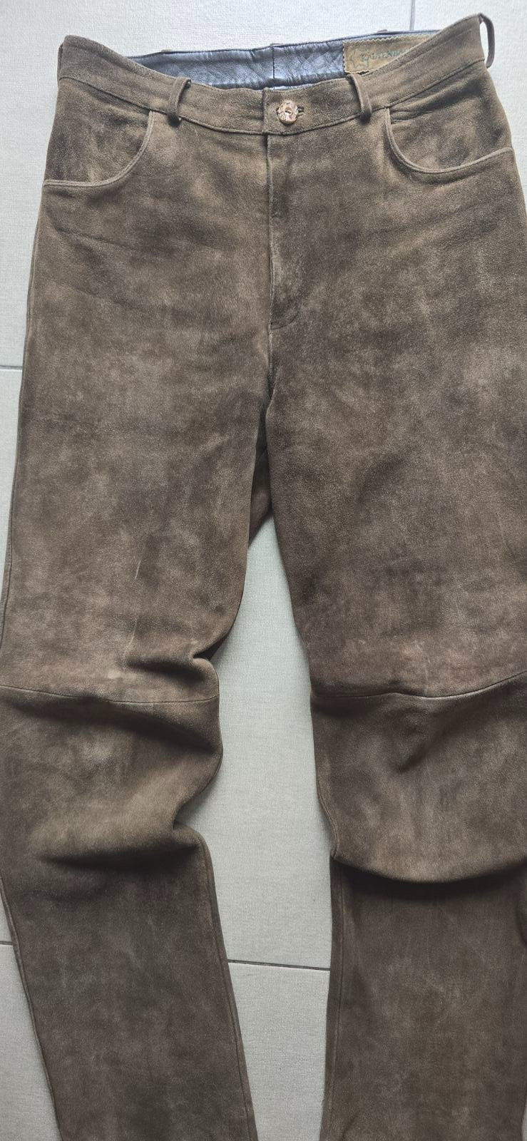 KALTENBACHER Vintage Brown Goatskin Suede Leather Trousers Trachten Alpine Sz 50