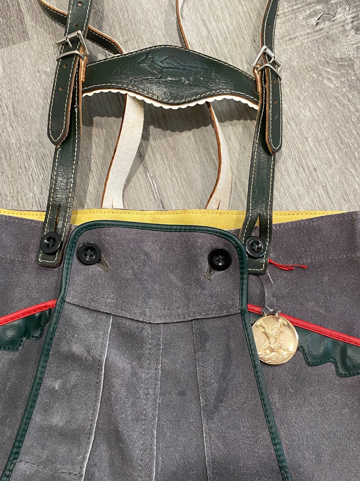 Vtg Kids Bergfreund German Bavarian Lederhosen Genuine Grey Leather EU 128 US 8