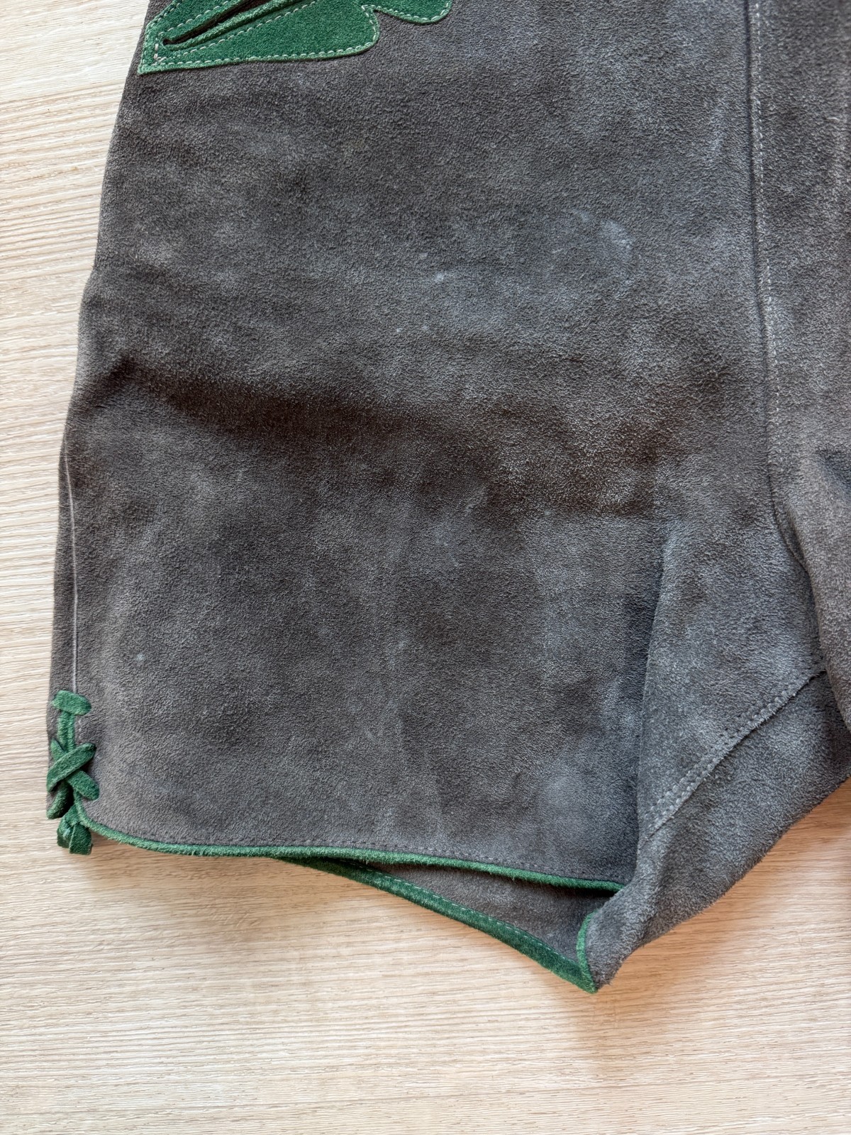 Vintage German Lederhosen Shorts Size 26 Waist Suede Leather Brown Gray 60s