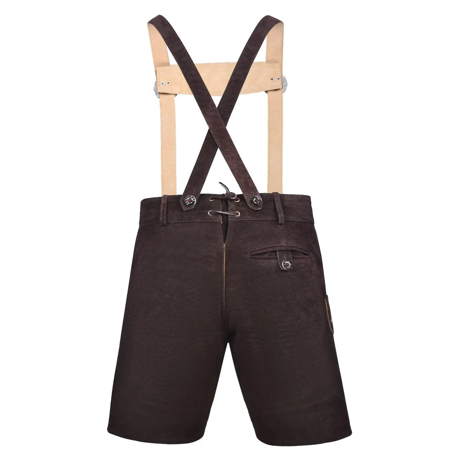 Authentic German Lederhosen for Men – Traditional Dark Brown Suede Leather Short