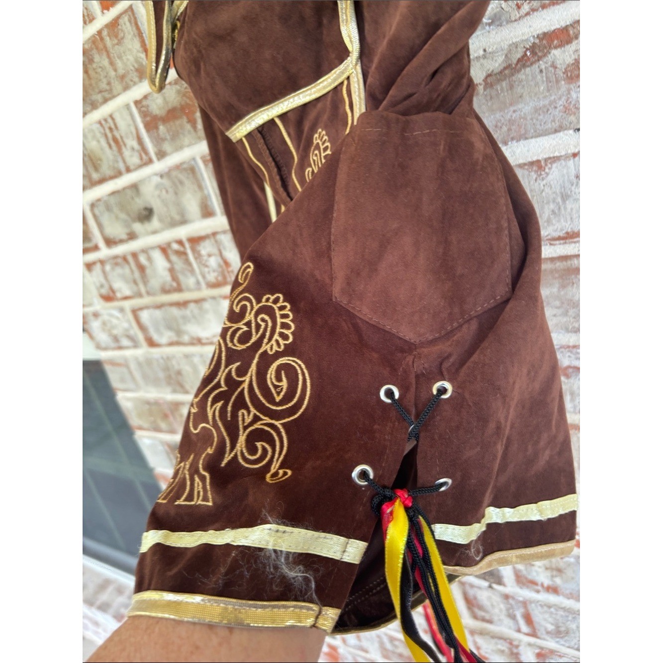 Khanda Men’s Brown and Gold Bavarian Oktoberfest Lederhosen Costume