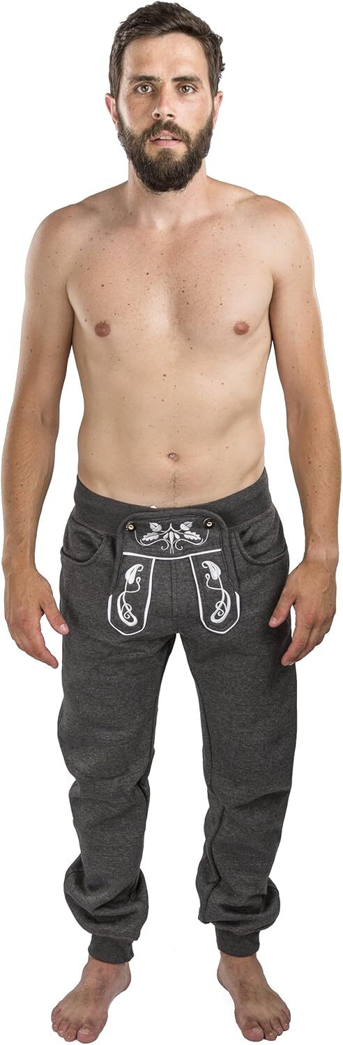 Schöneberger Trachten Couture Lederhosen Men Sweatpants Long Small, Dark Grey