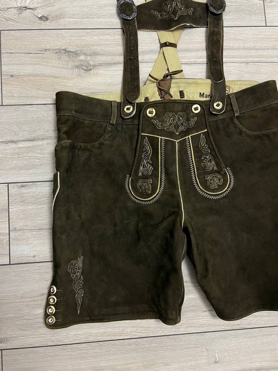 Men’s Marjo Bavarian Oktoberfest Lederhosen bib Shorts Leather sz 64 44×10