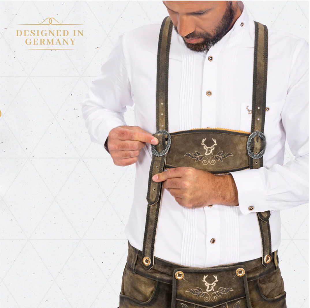 Bavaria Trachten Mens Suede Leather German Oktoberfest Lederhosen Waxed Brown 28