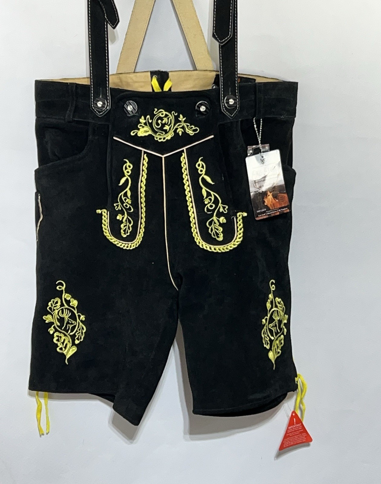 Bavarian Lederhosen Men 36 Suede Lederhosen Black Oktoberfest Costume German