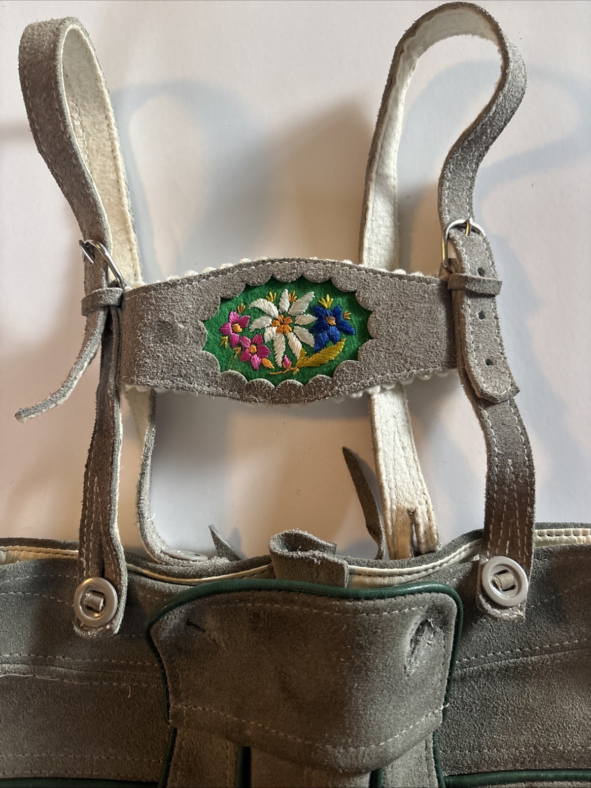 Vintage Kids Lederhosen Suede Shorts Embroidered German Bavarian Oktoberfest