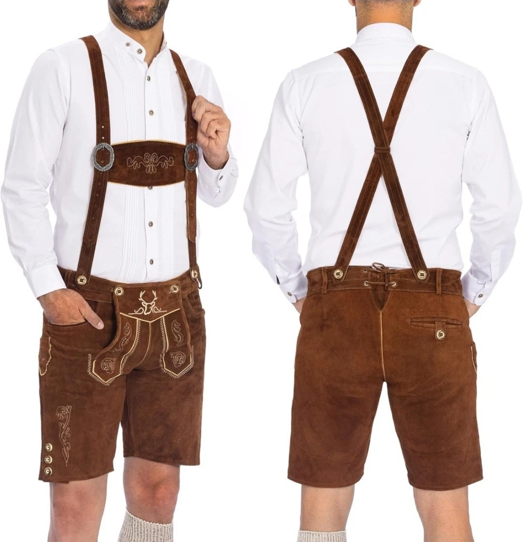 Bavaria Trachten Mens Genuine Leather Brown Lederhosen US 30 EU 48 Oktoberfest