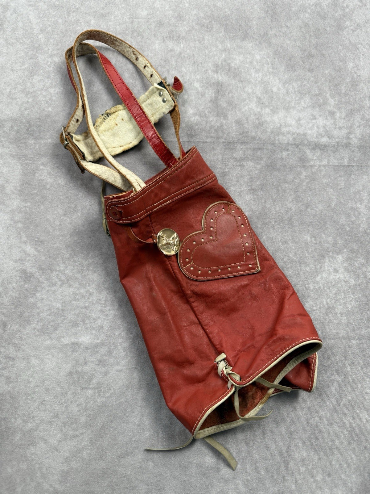 VTG German Red Leather Girls Lederhosen Ortlepp Heart Oktoberfest Bavarian
