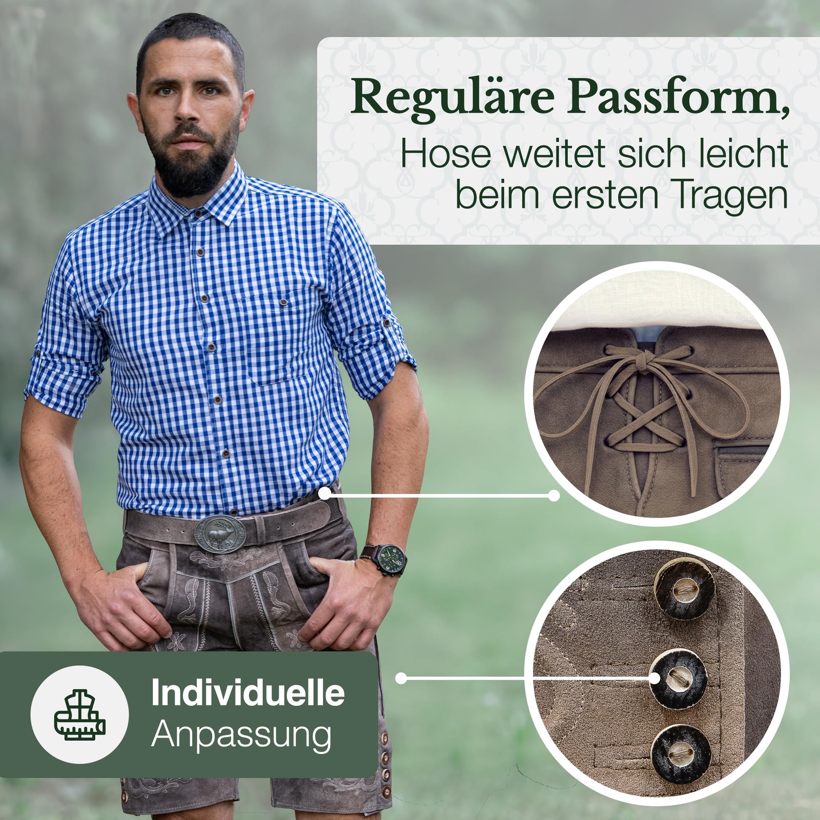 Men’s Vintage Lederhosen Styria Short Traditional Lederhosen Antique Taupe incl…