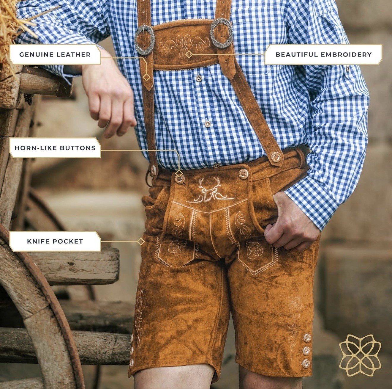 Lederhosen men leather Authentic German Octoberfest Outfit Short Light Brown