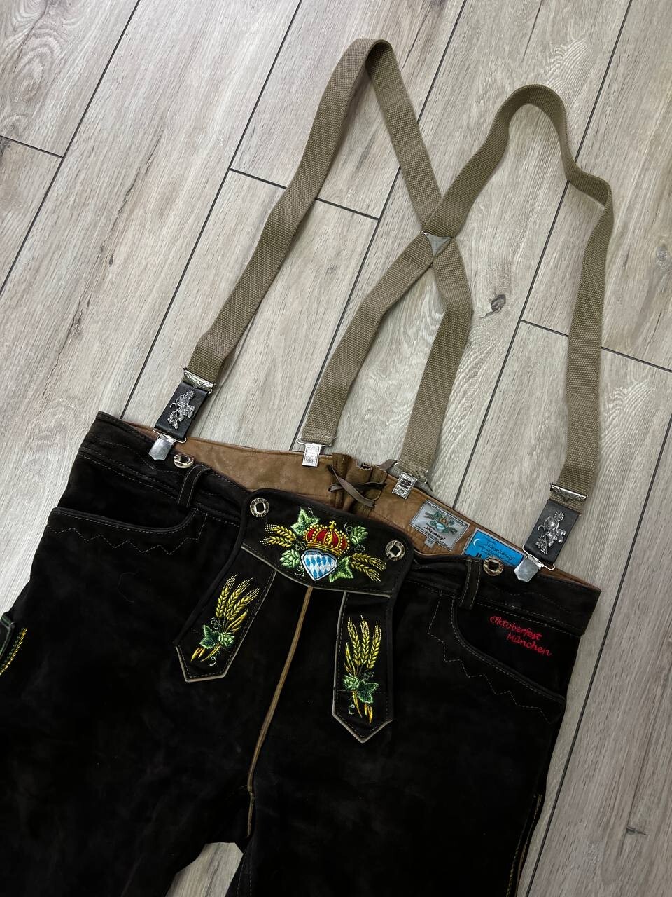 Men Stockerpoint Oktoberfest Munchen Leather Shorts Suspenders Trachten size 60
