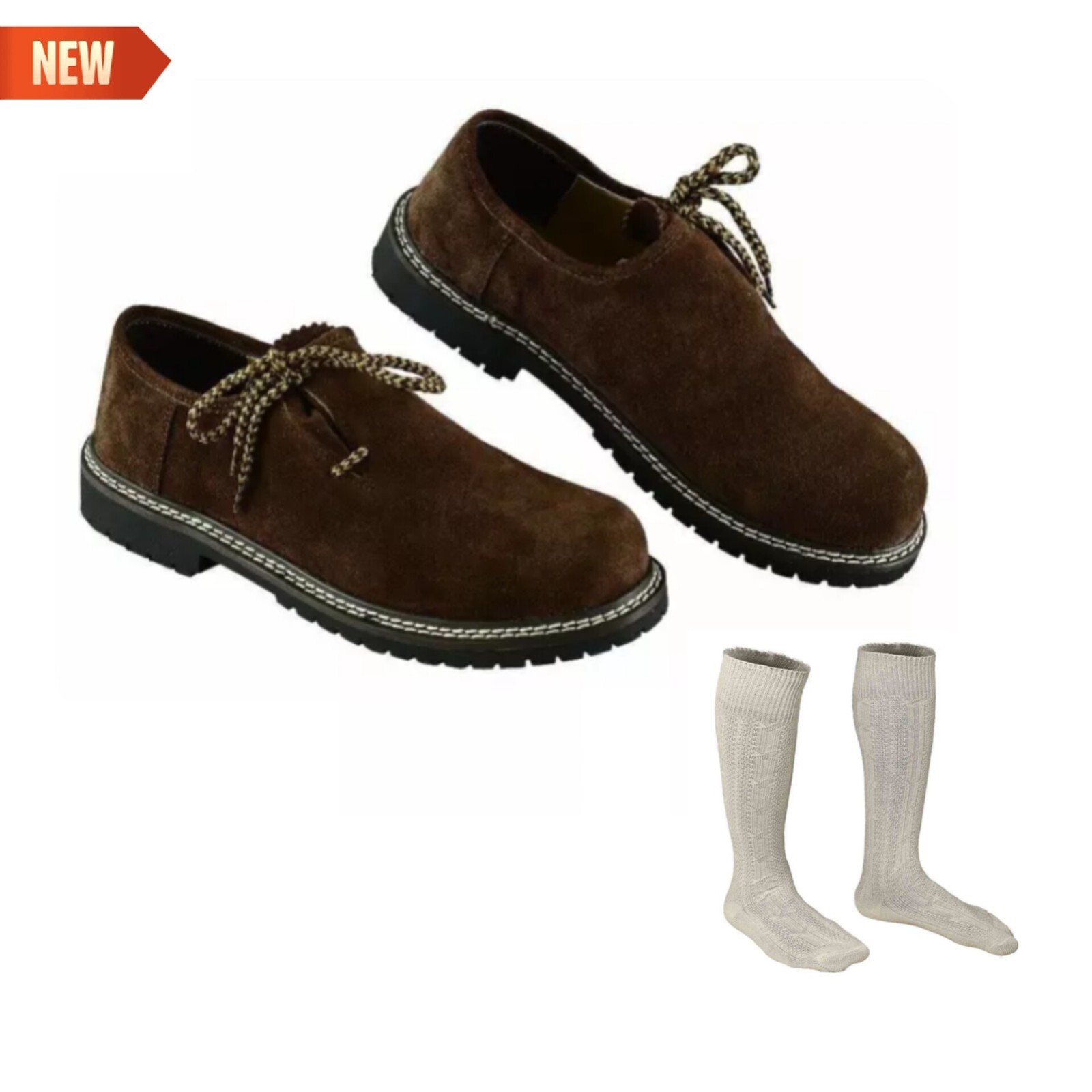 German Bavarian Oktoberfest Lederhosen Suede Brown Leather Shoes With Free Socks