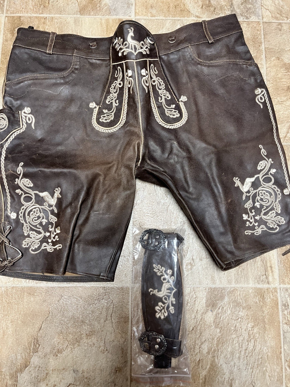 Lederhosen Oktoberfest Leather Trachten Shorts Authentic Outfit Size US 42 EU 58