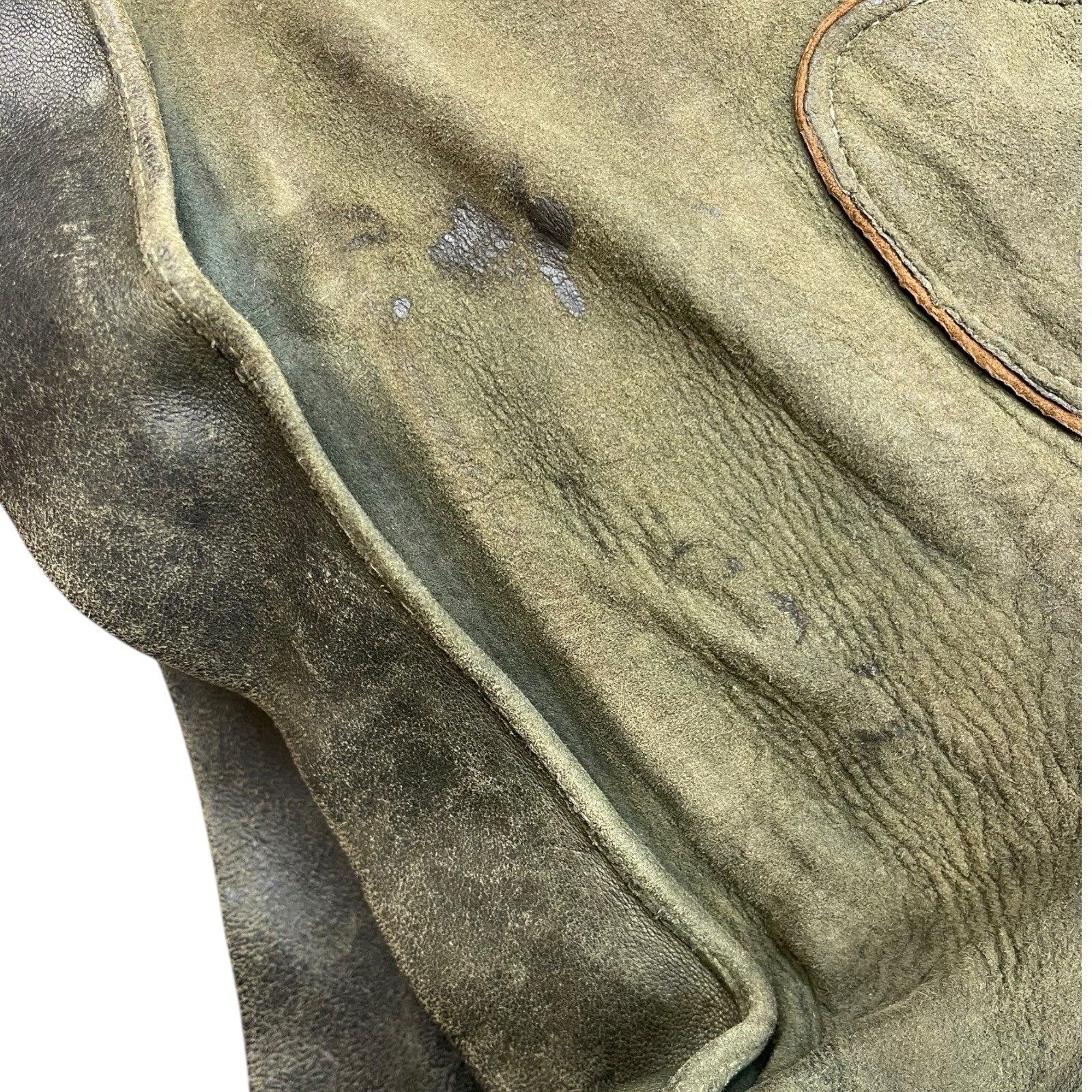 Short leather trousers size S-M waist 43cm laurel leaf 70s green leather vintage