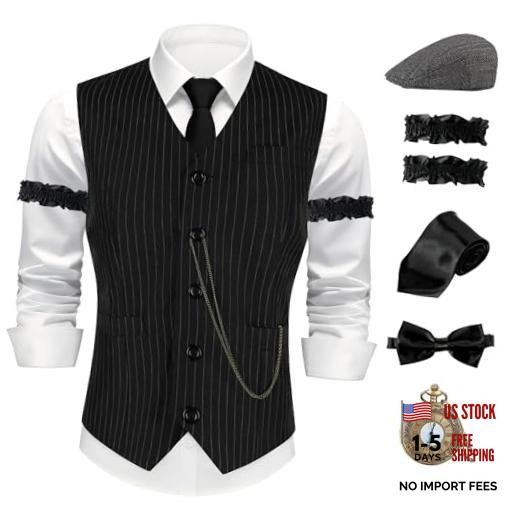 1920s Mens Costume Gatsby Gangster Costume Roaring 20s Small Black&white