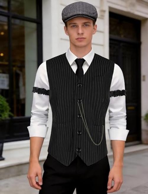 1920s Mens Costume Gatsby Gangster Costume Roaring 20s Small Black&white