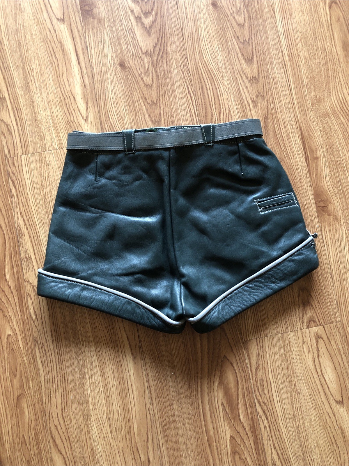 Vintage 1960s Leather LEDERHOSEN Shorts Green German Octoberfest Festival
