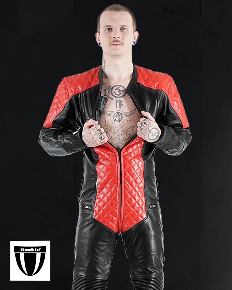 Bockle® New RED 5 GAY ZIP Suit Leather Suit Scene Leather Suit Red Biker Gearbiker